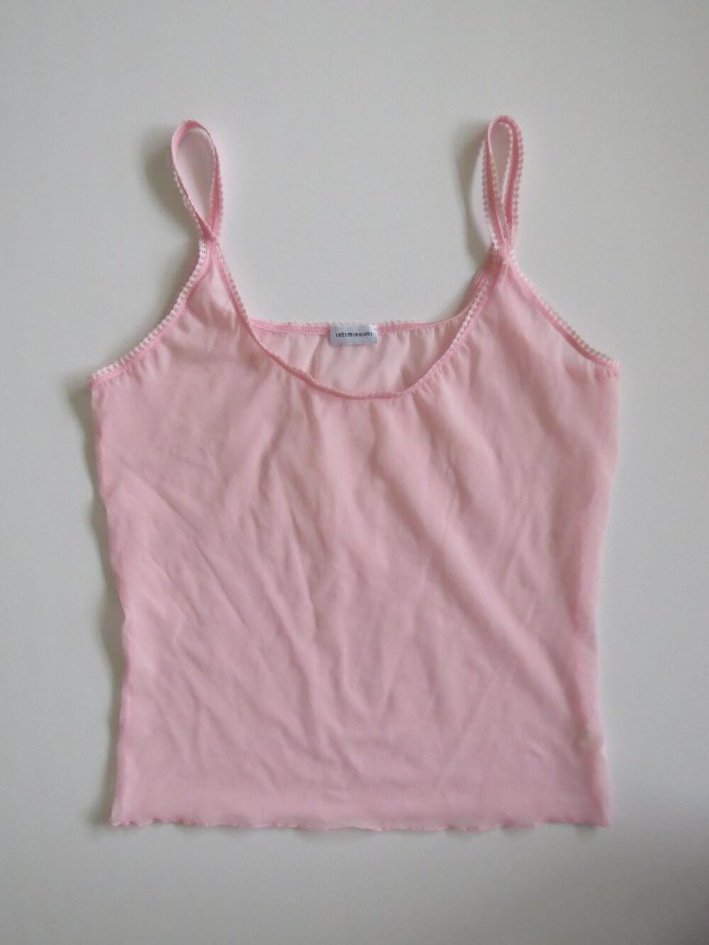 Vintage Italian 00s Intimissimi Pink Mesh Camisole w/ Picot Trim